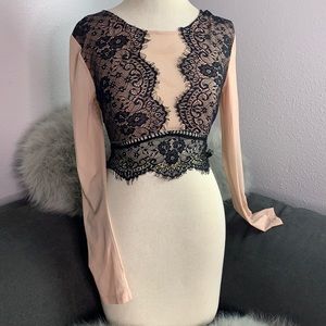 Crop Top Mesh & Lace Blouse